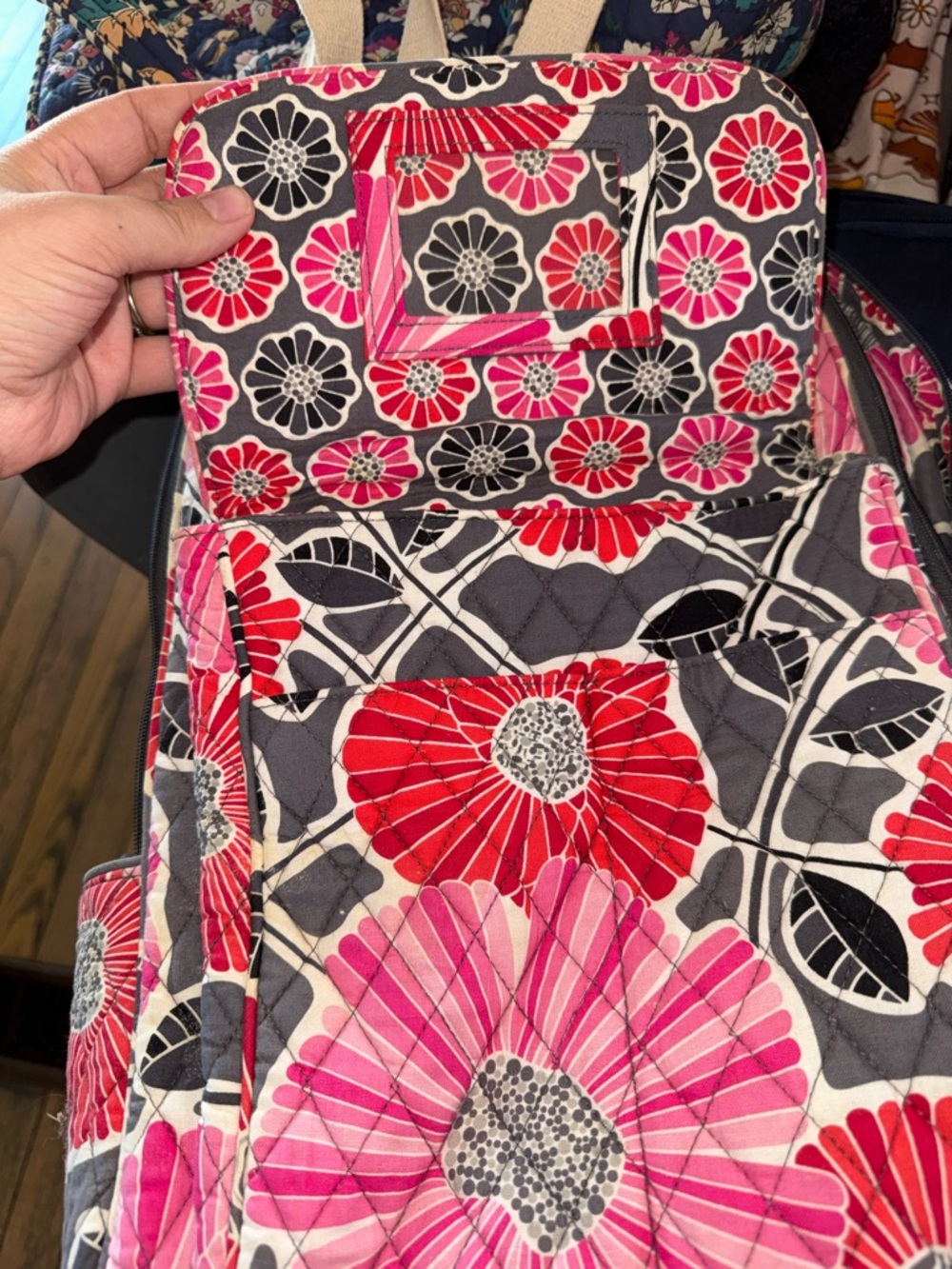 Vera Bradley Pink and Red Floral Quilted Backpack - Picture 5 of 7